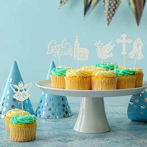 Plata <span class=keywords><strong>Primera</strong></span> Comunión y Bautismo Cupcake Topper Niños Oración Dios Bendiga Comunión Mascota Paloma Cruz Cupcake Topper - Product Image 4