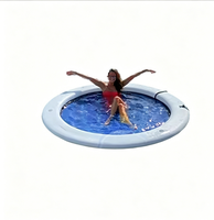 Planche flottante ronde pliable pour la détente aquatique, plateforme flottante de loisirs avec filet, jeu aquatique pour adultes