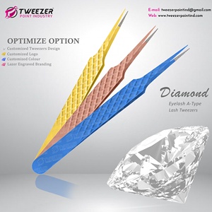 Pince à épiler professionnelle d'extension de cils de conception de diamant extra pointu Volume incurvé/fibre forte prise pointue nouveau Design inoxydable - Product Image 2