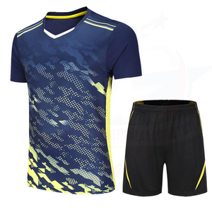 Ensemble de maillot et short de badminton personnalisé en sublimation, col en V, séchage rapide, 100% polyester, uniforme de sport pour hommes, équipe - Product Image 1