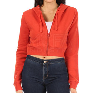 Custom Anti-Wrinkle <b>Zipper</b> Crop Hoodies For Woman Breathable & Durable OEM Available In Pakistan - Product Image 1
