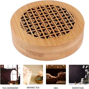 Indoor Round Wooden <b>Incense</b> Burner with Timber Lattice, <b>Agarwood</b> Hand Carved Inscent Holder Desktop Aromatherapy Box with Firepr - Product Image 6