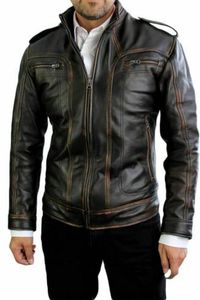 Nouveau produit vente chaude veste de cycliste veste en cuir à fermeture éclair véritable pour hommes coupe ajustée manteau en cuir vestes en cuir pour hommes - Product Image 6