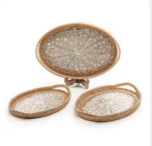 Juego de 2 bandejas de servicio de fregona natural hechas a mano, suministros decorativos para servir de Navidad, bandejas multidecorativas elegantes - Product Image 2