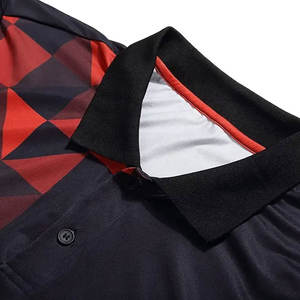 <b>Men's</b> Performance <b>Polo</b> Shirt | <b>Black</b> & Red Geometric Prism Sublimation Print | Breathable Moisture-Wicking Tactical Sportswear - Product Image 4