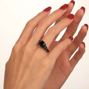 Jeulia Eternal Love Black <b>Skull</b> Cushion Cut Gothic Sterling Silver <b>Ring</b> - Product Image 6