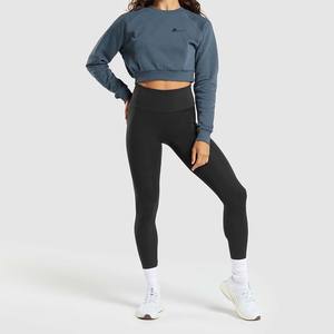 Femmes Crop Top Solide Décontracté Polyester Coton Terry Anti Rétractable 300g Doublé Broderie Hiver - Product Image 1