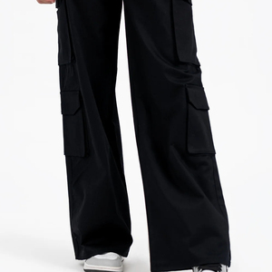 Pantalones Cargo de doble bolsillo para hombre, color negro de alta calidad, ajuste holgado, cintura media, patrón recto, ligero, plano, directo, informal, venta al por mayor - Product Image 3