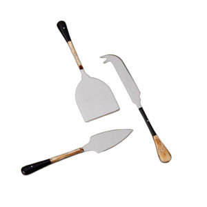 Offre Spéciale Promotion créative en gros Logo personnalisé en acier inoxydable lame plaquée argent ensemble de couteaux à fromage manche en bois bicolore - Product Image 1