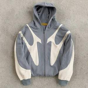 2025 Casual Pullover Hoodie Heavyweight Oversized Distressed Sun Faded parche bordado Zip 100% algodón para hombres y mujeres - Product Image 2