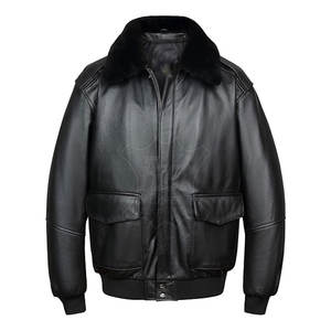 Chaquetas de Cuero para Hombre, Estilo Bomber, Casuales, Negras, Resistentes al Viento, Personalizadas, de Cuero Genuino, a la Moda - Product Image 1