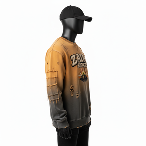 Heavyweight Sun Fade Sweatshirt Cotton Fleece Gradient <b>Orange</b> Charcoal Distressed Custom Embroidery Logo Basics Sweatshirts - Product Image 5