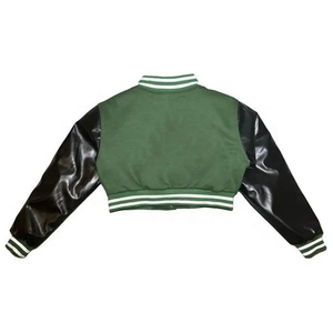 Chaqueta universitaria de béisbol recortada, venta al por mayor, chaquetas Bomber de cuero con retazos de letras de Hip Hop para mujer, ropa de calle, abrigos universitarios informales - Product Image 4