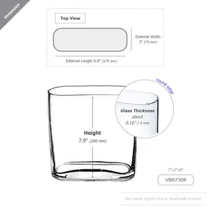 VBR7308 - Rounded <b>Corner</b> Rectangular Glass <b>Block</b> Vase - 3 x 7 x 8 - Product Image 1