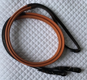 Handcrafted Orange Fine Pipe Rubber <b>Grip</b> Race Reins Leather for Horses with Strong Leather Base Rubber <b>Grip</b> <b>Control</b> System - Product Image 1