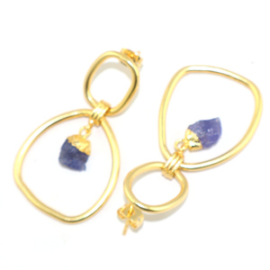 Pendientes de Tanzanita Natural de Moda Real, Forma Irregular, Engaste de Bisel Chapado en Oro de 24k, Joyería Ligera de Latón para Mujer - Product Image 3