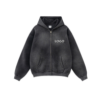 Sweat-shirts respirants en polaire polyester/coton brodés avec logo OEM pour hommes et femmes, style décontracté à fermeture éclair, coupe ample, effet délavé à l'acide