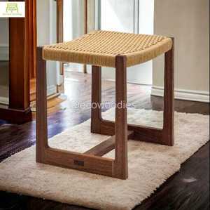 Taburetes para niños de punto de cuerda de madera maciza antigua elegante CAMBIO DE ZAPATOS pequeño resistente hecho a mano para niños o adultos - Product Image 2