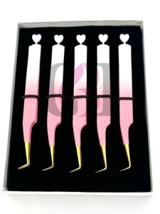 Pointe dorée professionnelle en acier inoxydable, antistatique, antimagnétique, avec revêtement en poudre bicolore et découpe en forme de cœur à 90 degrés sur le côté arrière - Product Image 6