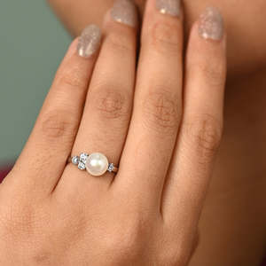 Anillos de Plata de Ley 925 de Primera Calidad para Mujer, Diseño Geométrico con Perla, Estilo Romántico, Baño de Rodio, para Regalo - Product Image 4