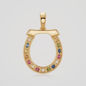 Pendentif à breloque fer à cheval en or 10 carats avec saphirs et pierres précieuses multicolores, bijoux éthiques sur mesure pour femmes - Product Image 1