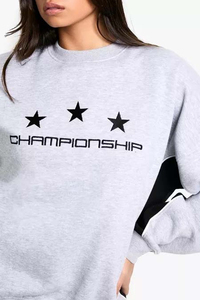 Top qualité gris chiné 2 pièces femmes étoile Slogan survêtement ensemble respirant à capuche et pantalons de survêtement survêtement ensemble femmes survêtement - Product Image 6