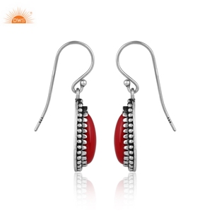 Dernier modèle de boucles d'oreilles pendantes en argent sterling 925 avec pierres précieuses de culture corallienne oxydée pour femmes, fabricant de bijoux personnalisés - Product Image 3