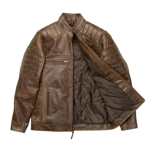 Chaqueta clásica de motorista de calle alta para hombre, Vintage, marrón oscuro, piel de oveja genuina, invierno, deportivo, cuello levantado, PU - Product Image 2