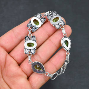 กำไลข้อมือวงรี925 5-8ชิ้นหรูหราได้รับการรับรองจากห้องปฏิบัติการสีเขียวเพอริโดต์พลอยเทียมขนาด10X14มม. ทำด้วยมือ - Product Image 6