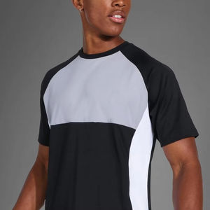 Camiseta de gimnasio para hombre de Material transpirable de alta calidad 100%, diseño personalizado con patrón sólido y mangas raglán, fabricación superior - Product Image 3