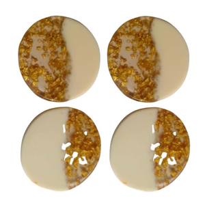 Sous-verre de table rond en résine blanche perle avec combinaison dorée et tapis avec abat-jour naturel bicolore - Product Image 1