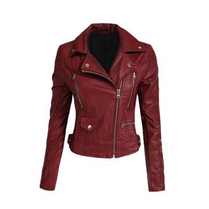 Chaqueta de Motera de Piel de Cordero para Mujer, Ajustada, de Tejido Transpirable, con Forro de Algodón, Diseño de Bordes Definidos y Tinte Liso - Product Image 1