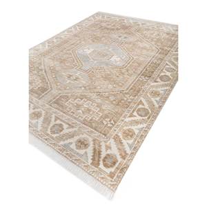 พรมขนสัตว์ถักมือสีเบจและสีน้ำตาลลายเหรียญตราขนาดใหญ่ รุ่น AKWT-1077 สำหรับตกแต่งห้องนั่งเล่นวัยรุ่น - Product Image 2