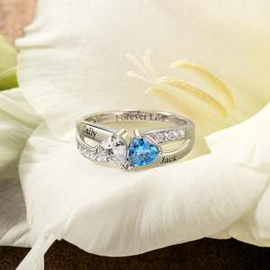 Anillo de Dos Corazones con Piedras de Nacimiento Personalizado, Chapado en Rodio, para Boda, Jeulia - Product Image 4