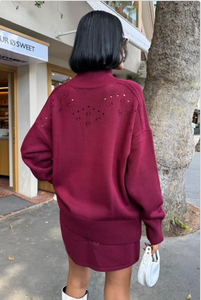 Conjunto de Dos Piezas Elegante Vintage Color Borgoña - Atuendo Coordinado de Estilo Retro para Mujer - Textil Turco de Alta Calidad Moda Clásica al por Mayor - Product Image 5