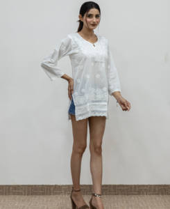 Summer Fashion <b>Women</b> Custom Lightweight Delicate Mini Viscose Embroidery <b>Tunic</b> <b>Dress</b> With Round Neck Long Sleeve <b>Tunic</b> <b>Dress</b> - Product Image 3