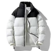 Blouson matelassé homme orange et noir à blocs de couleur, col montant, fermeture éclair, coupe-vent, standard, hiver, décontracté, coupe ample, style urbain