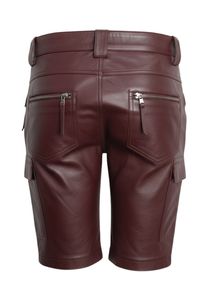 Custom <b>Men</b> Brown Genuine Leather <b>Shorts</b> with Utility Zip Pockets <b>Slim</b> <b>Fit</b> Design - Product Image 3