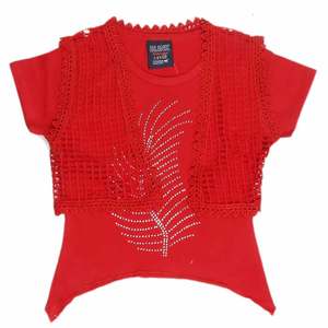 Camiseta elegante de media manga para niñas, 2 piezas - Rojo - Product Image 2