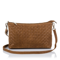 Tas bahu wanita Zia. Kulit asli Suede ukiran geometris 27x7x15cm. Buatan Italia.