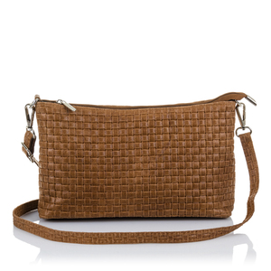 Sac à bandoulière Zia pour femme. Gravure géométrique en daim en cuir véritable. 27x7x15cm. Fabriqué en Italie. - Product Image 4