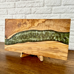 Planche à découper rectangulaire en bois d'acacia et résine 13,8*9 pouces, grain sur le dessus, pour la cuisine, planche à découper et à trancher, matériau en bambou - Product Image 1