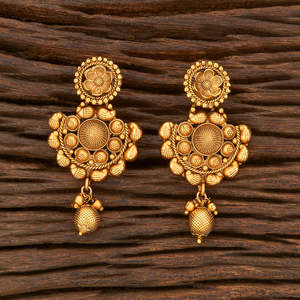 Pendiente de Chand delicado antiguo hecho a mano, chapado en oro mate para aspecto indio del Sur, 212695 - Product Image 1