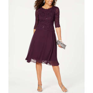 Abito da sera da donna Alex Evenings, nero, taglia M, con paillettes, pizzo a contrasto e tessuto in chiffon, vita naturale - Product Image 4