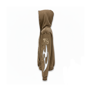 Heavyweight 370 GSM sweat à capuche zippé premium brossé polaire tissu marron surdimensionné broderie personnalisée chenille patch basics Hoodie - Product Image 5