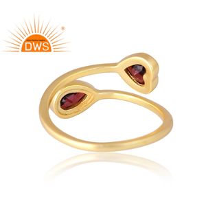 Anillo ajustable de piedras preciosas de granate natural chapado en oro de 18 quilates de plata de ley más vendido, fabricante de joyería fina Demi - Product Image 4