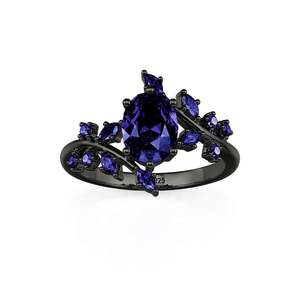 Jeulia Gothic <b>Black</b> Purple-Blue Oval Cut Zircon Cluster <b>Ring</b> - Product Image 3
