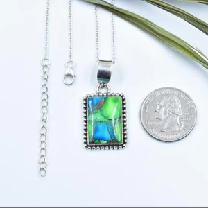 Handmade <b>Peacock</b> Dahlia Turquoise Sterling Silver Pendant Necklace with Adjustable 18 Inch Chain Gift for Her - Product Image 1