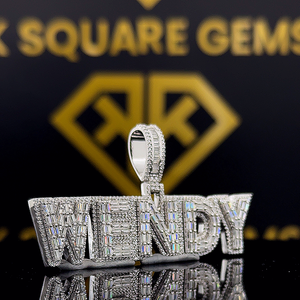 Pendentif Hip Hop personnalisé, pendentif en moissanite glacé rond brillant et taille baguette, pendentif Hip Hop en argent sterling 925 pour hommes - Product Image 4