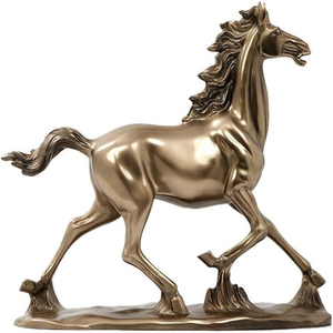 Metal Charging Horse Showpiece on Wood Base Statue Office Desktop Sculpture <b>Decorative</b> <b>Table</b> Statue Home <b>Decor</b> for Living Room - Product Image 4